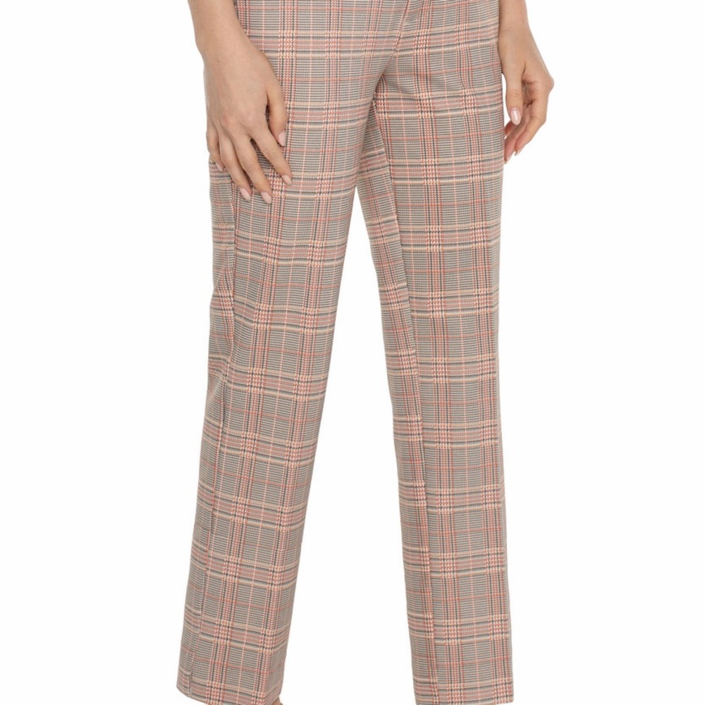 Liverpool Plaid Straight-Leg Trousers in Pink and Gray